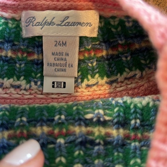 Pink Ralph Lauren fair Isle sweater with ruffle cuffs size 24 months - Picture 4 of 5
